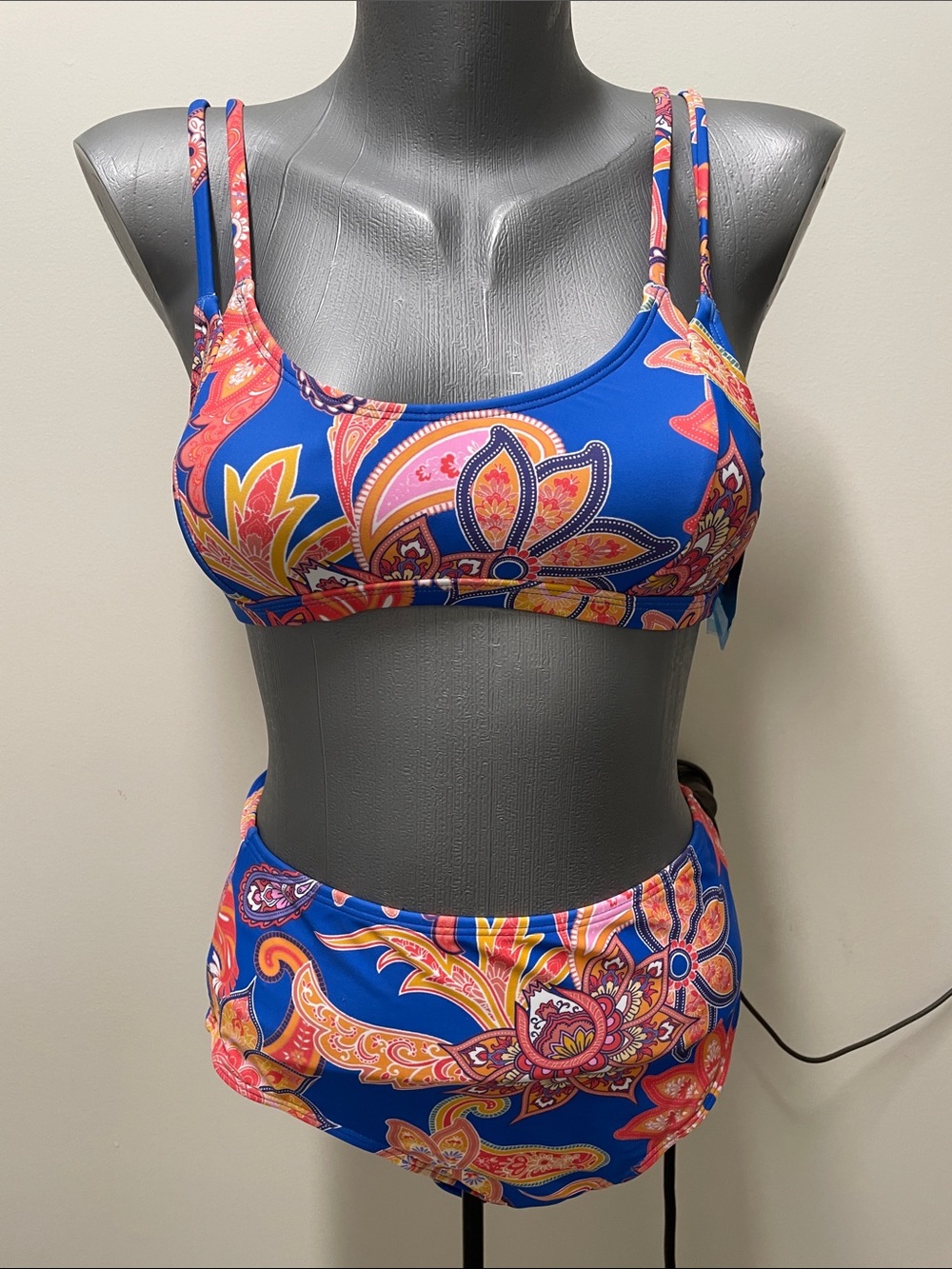 Cupshe Blue Paisley Two-Piece High Waist Bikini